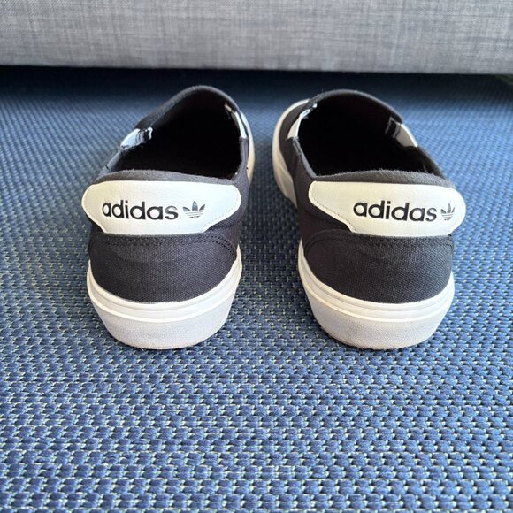 Adidas Court Rallye Slip-On Shoes Black Canvas Trefoil Men's 10.5 - Pre-owned - Picture 5 of 10